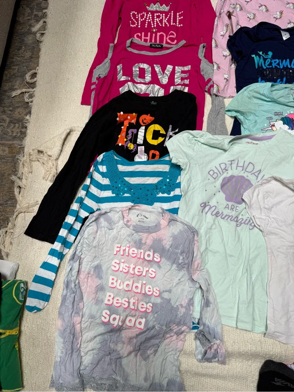 Bundle of 14 items size 10-12 Kids Pink and Multicolor Tops and Bottoms